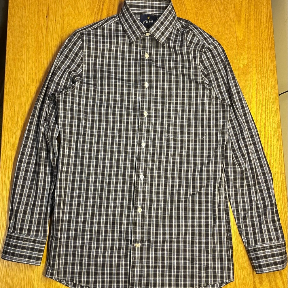 Stafford Men's Black and White Plaid Shirt